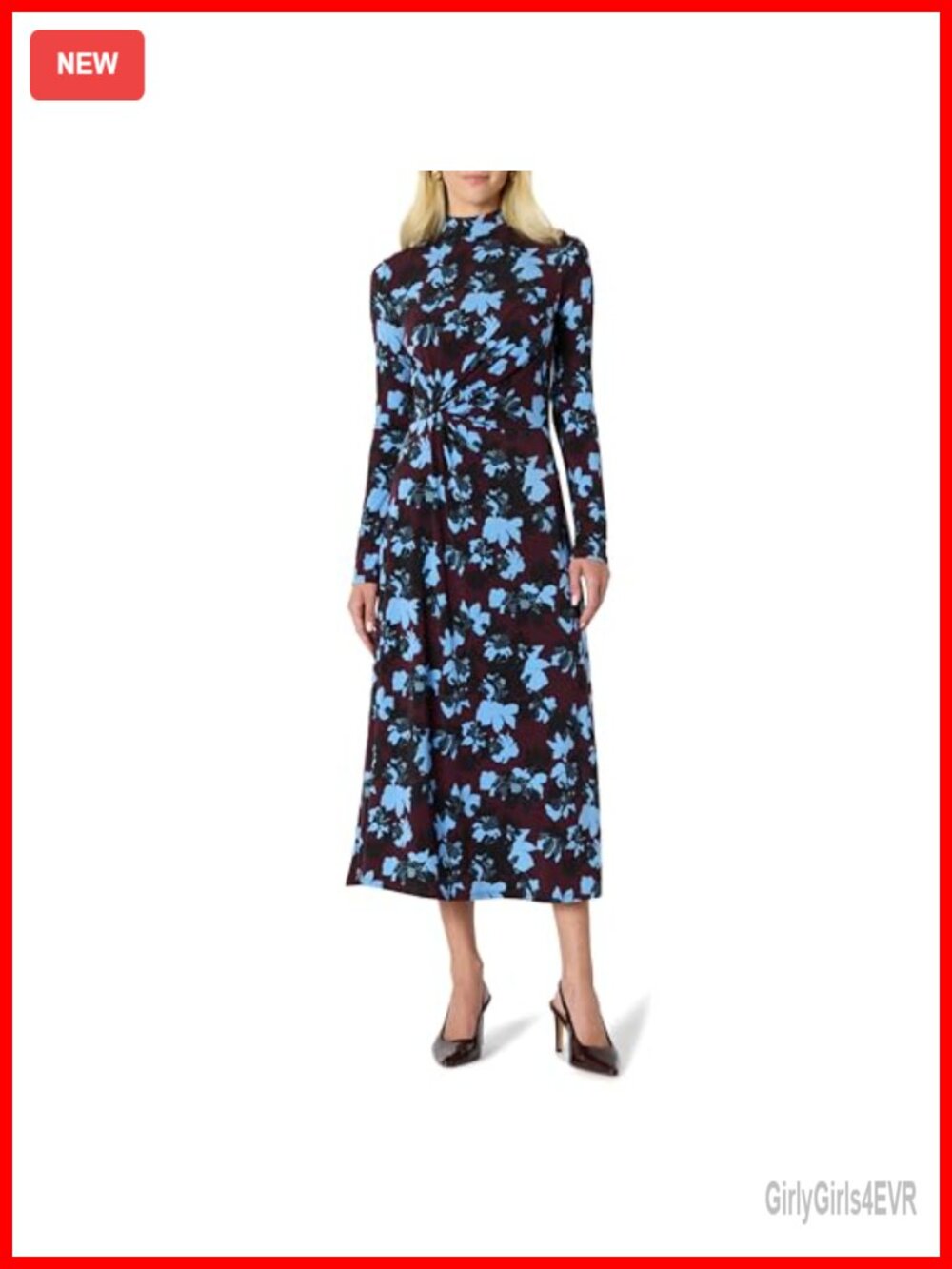 Women's Fit and Flare Long Sleeve Maxi Dress Stretch Jersey Mock Neck